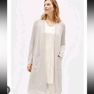 Eileen Fisher Cream Long Knit Open Cardigan